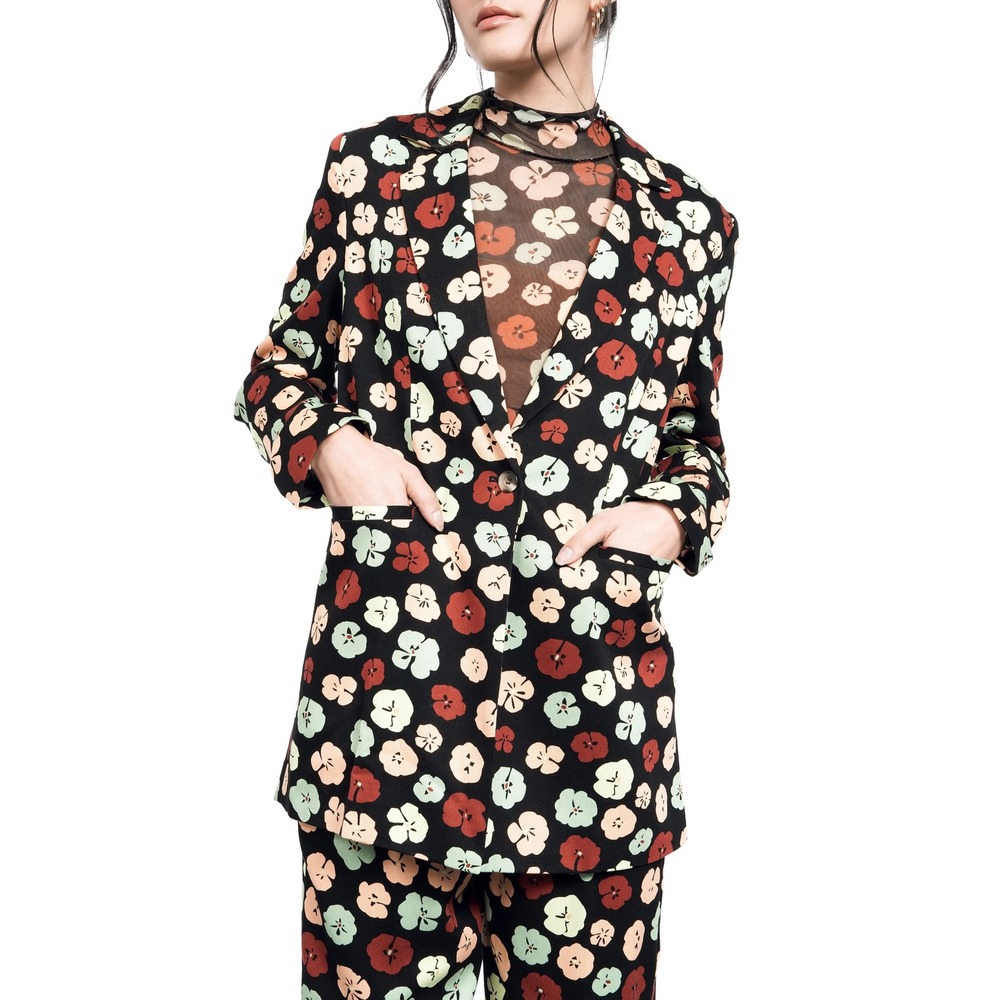 BP. + WILDFANG Blazer Small Black Floral Single Button Notched Lapel Long Sleeve